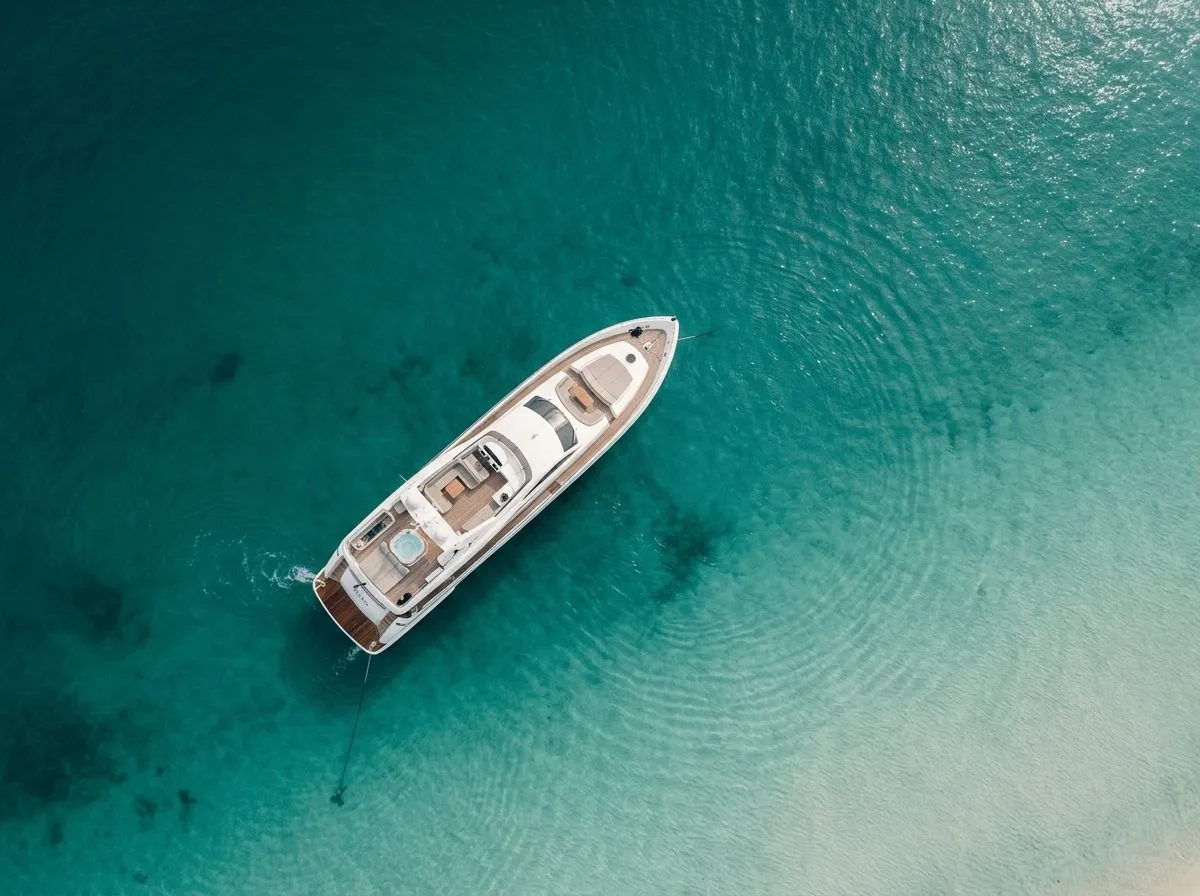 Sunseeker 76 vor Anker, von oben