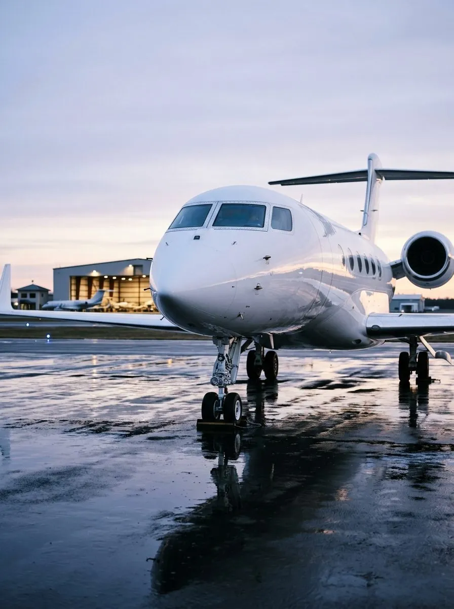 Citation CJ3+ auf dem Vorfeld im Morgengrauen